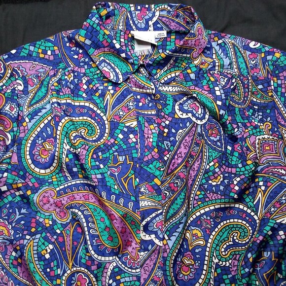 Vintage 70s Pykettes Paisley Hearts Rainbow Disco Button Shirt - Picture 1 of 6